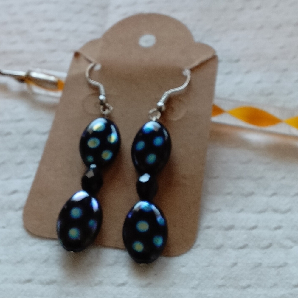 Chic Black and Blue Polka Dot Earrings